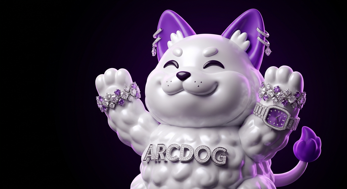 ARCDOG iced out with diamond bracelets, watch and an ARCDOG chest piece